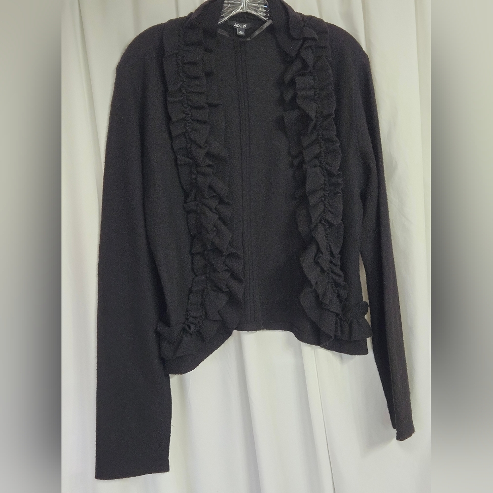 Apt. 9 Black Ruffled Wool Open Front Cardigan Size XL